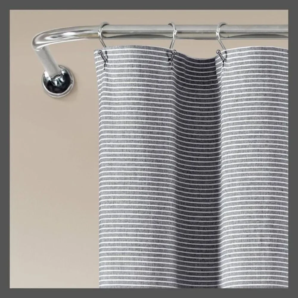 Open Box - Lush Decor -  Stripe Farmhouse Button Pleats Cotton S Gray